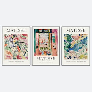 Henri Matisse Conjunto de 3 La Japonaise, Paisaje de Collioure, La ventana abierta Póster vintage Impresión artística colorida / Exposición de pintura de Matisse