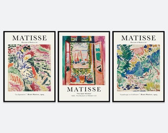 Henri Matisse Set of 3 La Japonaise, Landscape at Collioure, The Open Window Vintage Poster Colorful Art Print | Matisse Painting Exhibition