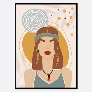 Boho Eclectic Portrait of Woman Colorful Art Print | Boho Art Print, Abstract Woman Art, Fashion Illustration, Abstract Organic Shapes #FA12