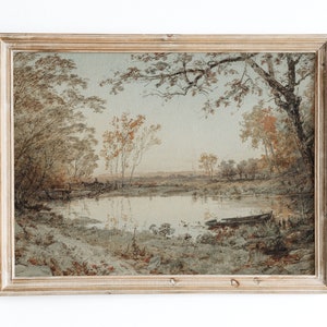 Rustic Vintage Art Print, Vintage Oil Painting, Neutral Autumn Pond Landscape Poster, Jasper F Cropsey, Landscape Hastings on Hudson VP10