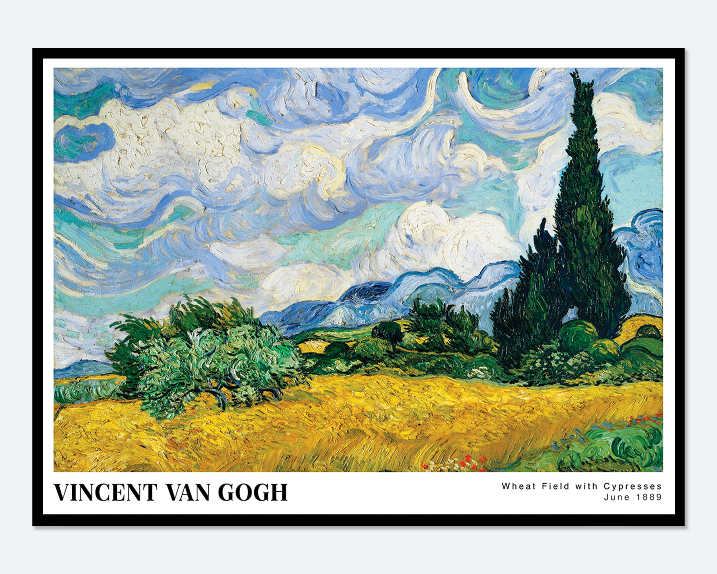 ゴッホ「糸杉のある麦畑」1889年 絵画 アートプリント | カラフルな