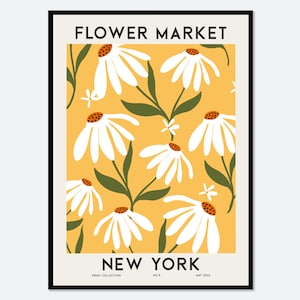 Flower Market New York Colorful Botanical Art Print | Spring Flowers Print, Floral Wall Art Print, Daisies Poster, Colorful Art Print #FM78