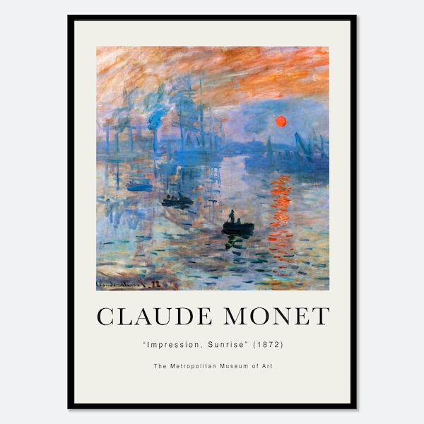 Monet Impression Sunrise 1872 Vintage Exhibition Poster Wall Art Print | Claude Monet Print, Retro Monet Poster, Famous Monet Painting #N60