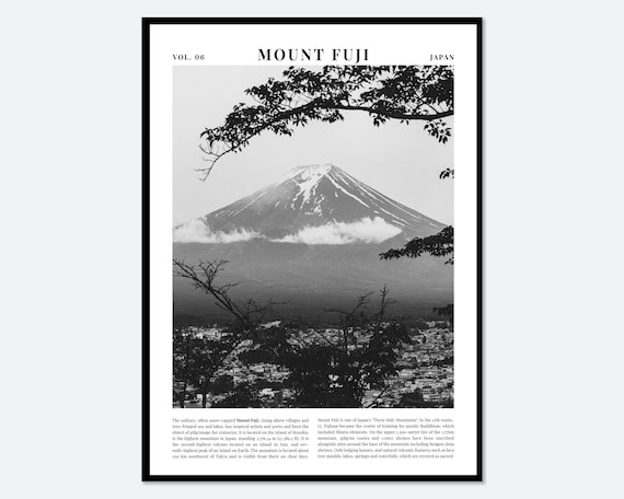 Mount Fuji Fujisan Japan Black and White Photography Travel Art