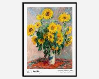Claude Monet Bouquet of Sunflowers 1881 Vintage Exhibition Poster Art Print | Claude Monet Print, Vintage Monet Poster, Monet Painting #N21