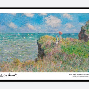 Stampa artistica vintage della mostra &quot;La passeggiata sulla scogliera a Pourville&quot; di Monet / Stampa di Claude Monet, Poster di Monet, Dipinto di Monet, Arte famosa #N28A