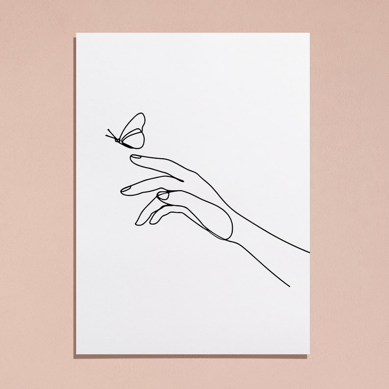 One Line Hand With Butterfly Art Print Single Line Drawing | Etsy
