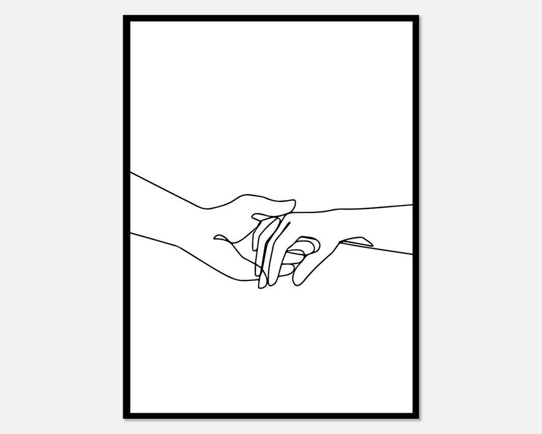 One Line Couple Holding Hands Art Print | Single Line Drawing, Black ...