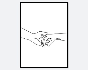 One Line Couple Holding Hands Art Print | Single Line Drawing, Black and White,Minimalist Love Line Art,Boho Wall Decor, Modern Poster #S287