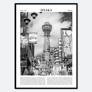 Osaka Tsutenkaku Shinsekai Japan Black and White Photography Travel Art Print | Osaka Poster, Osaka Print, Travel Poster, City Poster TP12