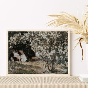 European Vintage Rose Garden Art Print, Rustic Vintage Oil Painting, Neutral French Garden Antique Poster, Peder Severin Krøyer Roses