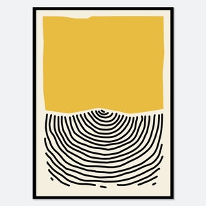 Impresión artística minimalista de mediados de siglo con líneas de cebra en amarillo y negro, impresión de patrón geométrico, póster de formas abstractas #AB04