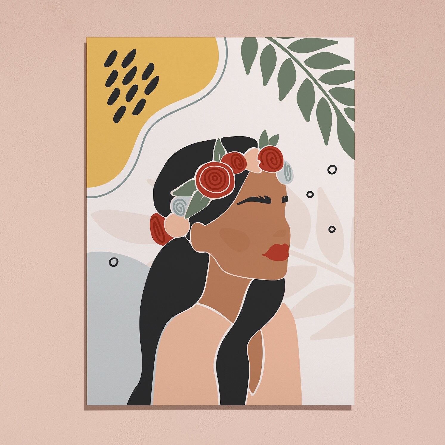 Boho Eclectic Portrait of Woman Flowers Colorful Art Print | Boho Art ...