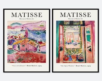 Henri Matisse Set of 2 The Open Window, View of Collioure Vintage Poster Art Print | Matisse Print, Museum Exhibition, Matisse Painting