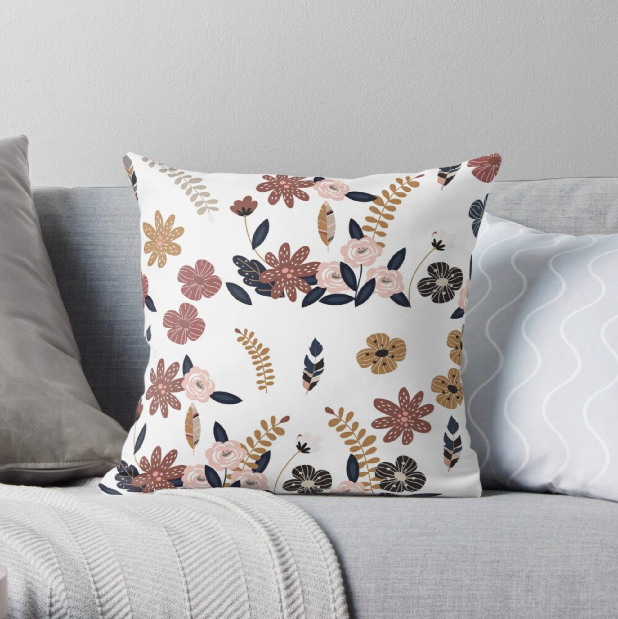 Printed Spring Botanical Pillow Cover Botanical Flower Print Etsy
