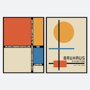 Bauhaus Geometric Shapes Color Block Set of 2 Art Print | Bauhaus 1919 Print, Mid Century Bauhaus Poster, Minimalist Gallery Wall Print Set