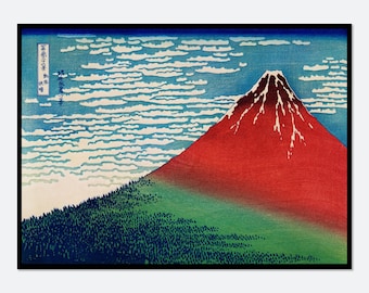 Katsushika Hokusai Fine Wind, Clear Morning Mount Fuji Vintage Japanese Woodblock Art Print | 葛飾北斎, Japanese Art, Japanese Poster #KT02
