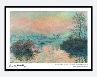 クロード・モネ「Sunset on the Seine at Lavacourt Sunset on the Seine at Lavacourt art print, Monet print, Monet