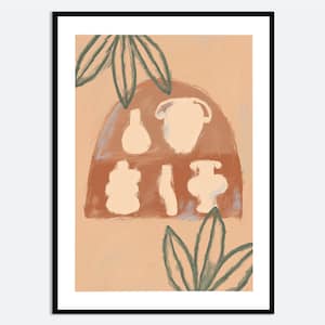 Impresión de arte mural de cerámica de terracota / Ilustración de estante dibujada a mano, póster de silueta de jarrón moderno, decoración neutra de estética contemporánea MA126