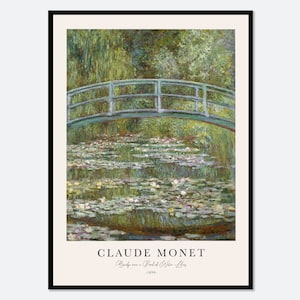 Claude Monet Bridge over a Pond of Water Lilies Vintage Poster Art Print | Colorful Impressionist Flower Painting, Japanese Footbridge #N71