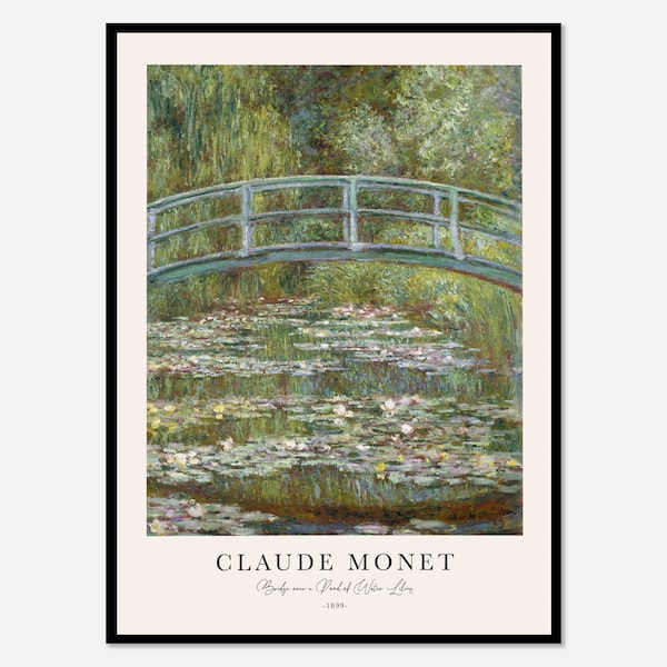 Claude Monet Bridge over a Pond of Water Lilies Vintage Poster Art Print | Colorful Impressionist Flower Painting, Japanese Footbridge #N71