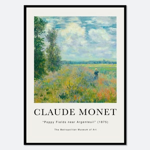 Monet Poppy Fields near Argenteuil 1875 Vintage Exhibition Poster Art Print | Claude Monet Print, Monet Poster, Monet Painting, Colorful #N8