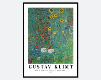 Gustav Klimt Farm Garden with Sunflowers 1907 Vintage Exhibition Poster Art Print | Gustav Klimt Print, Klimt Poster, Klimt Painting #GK01A