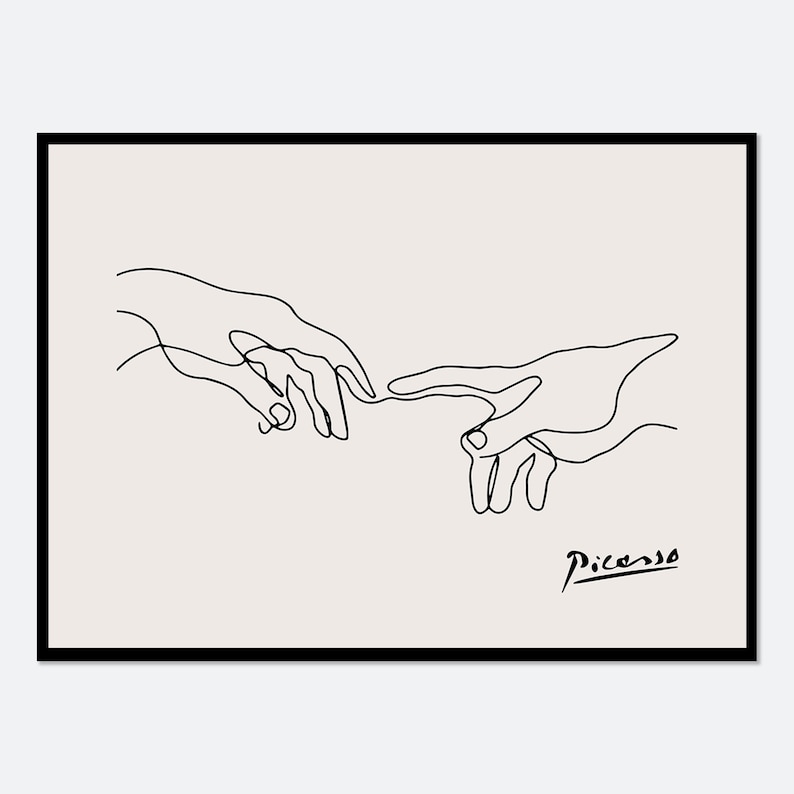 Pablo Picasso Holding Hands One Line Art Drawing Print | Museum Exhibition Vintage Poster, Minimalist Picasso Love, Signed Lithograph Wall Art