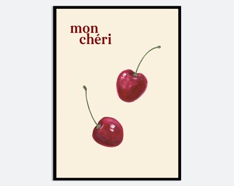 Affiche Cerises Mon Chéri | Décoration murale pour cuisine Cerises rouges