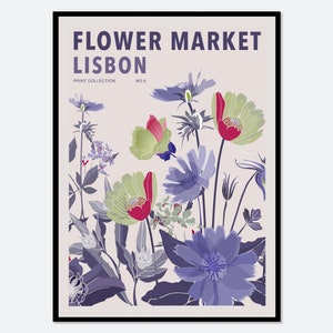 Flower Market Lisbon Colorful Botanical Art Print | Spring Flowers Print, Spring Floral Art Print, Wildflowers Print, Colorful Art #FM35