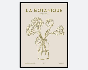 Flowers in Vase Wall Art Print | Hand Drawn Contemporary Botanical Illustration, Modern Aesthetic Floral Poster, Minimal Line Flowers MA140