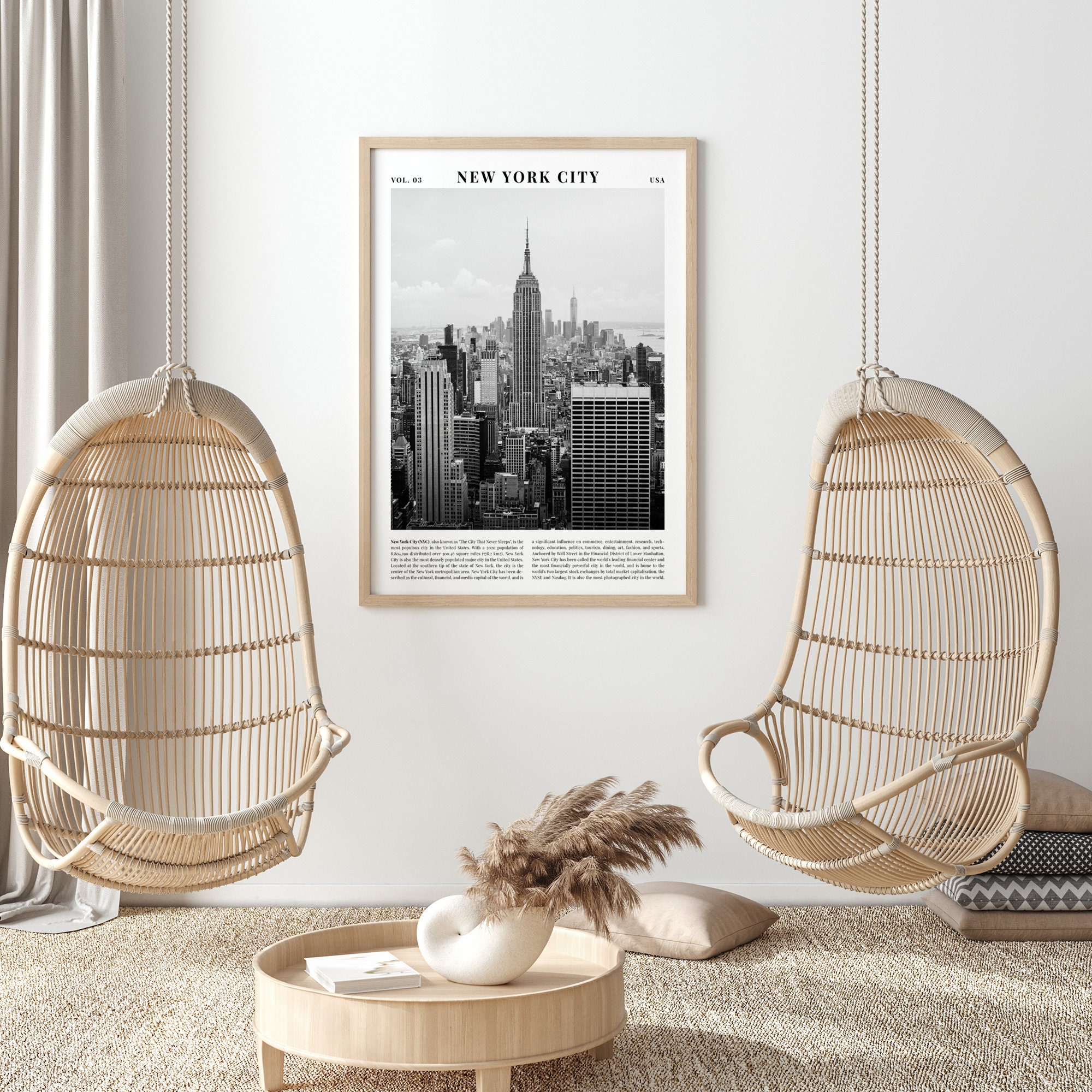 Quadro 35x100 Preto E Branco Empire State Building U.s.a em