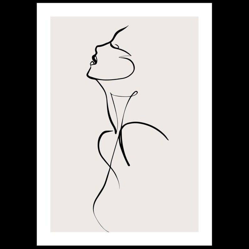One Line Modern Girl Silhouette Line Art Print | Single Line Figure ...