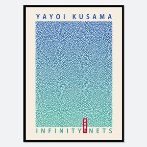 Yayoi Kusama Infinity Nets Blue Aqua Geometric Lines Poster Wall Art Print | Colorful Abstract Modern Poster, Japanese Style Poster #YY31