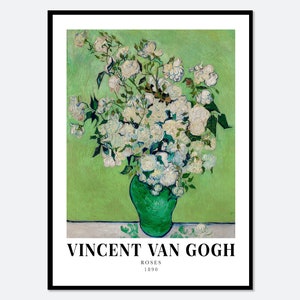 Van Gogh Roses 1890 Vintage Exhibition Poster Art Print Van Gogh Roses Print, Van Gogh Poster, Van Gogh Painting, Colorful flowers V25 image 1