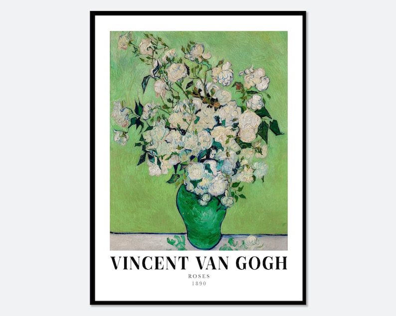 Van Gogh Roses 1890 Vintage Exhibition Poster Art Print Van Gogh Roses Print, Van Gogh Poster, Van Gogh Painting, Colorful flowers V25 image 1
