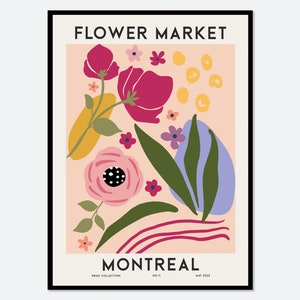 Flower Market Montreal Colorful Botanical Art Print | Spring Flowers Print, Floral Wall Art, Wildflowers Poster, Colorful Art Print #FM84