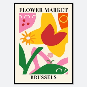 Flower Market Brussels Colorful Botanical Art Print | Spring Flowers Print, Spring Floral Art Print, Wildflowers Print, Colorful Art #FM11