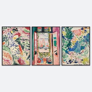 Henri Matisse Conjunto de 3 La Japonaise, Paisaje de Collioure, La ventana abierta Póster vintage Impresión artística colorida / Exposición de pintura de Matisse