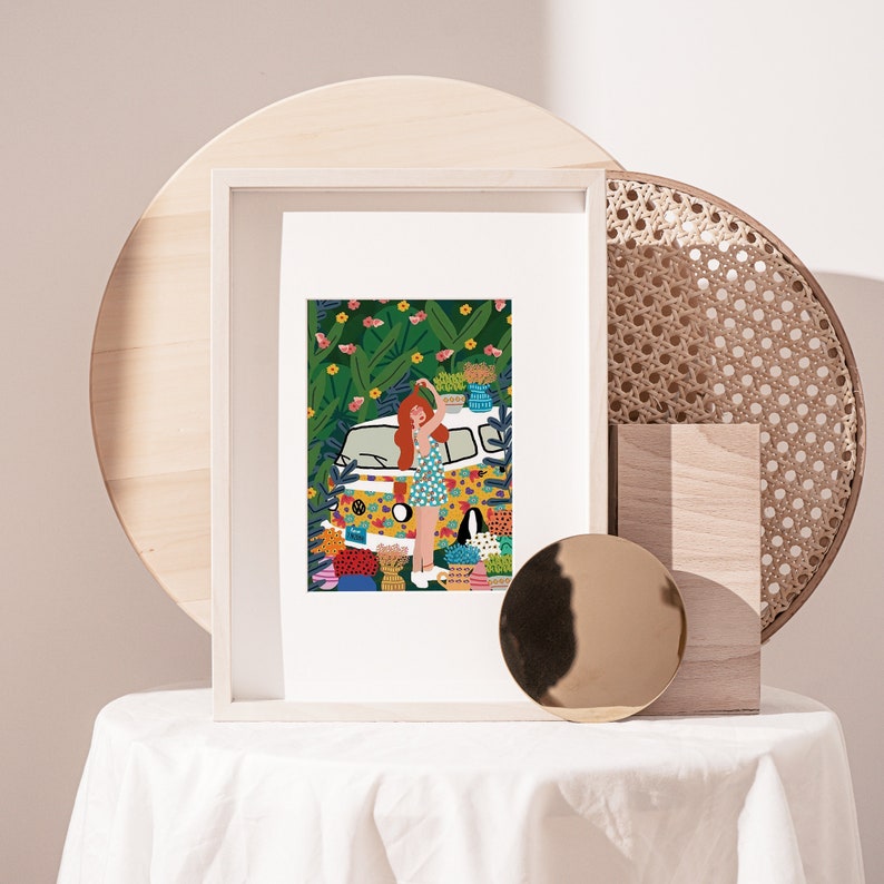 Canvas Print Modern Poster #S229 Boho Wall Decor Boho Modern Eclectic Girl Plants Flowers Art Print Colorful Fashion Art Print