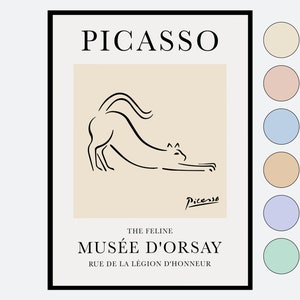 A lápis felino impressão da arte do gato do esboço de Pablo Picasso | Esquisse D'un Félin, Poster Vintage da Exposição do Museu, Litografia Animal #PP09