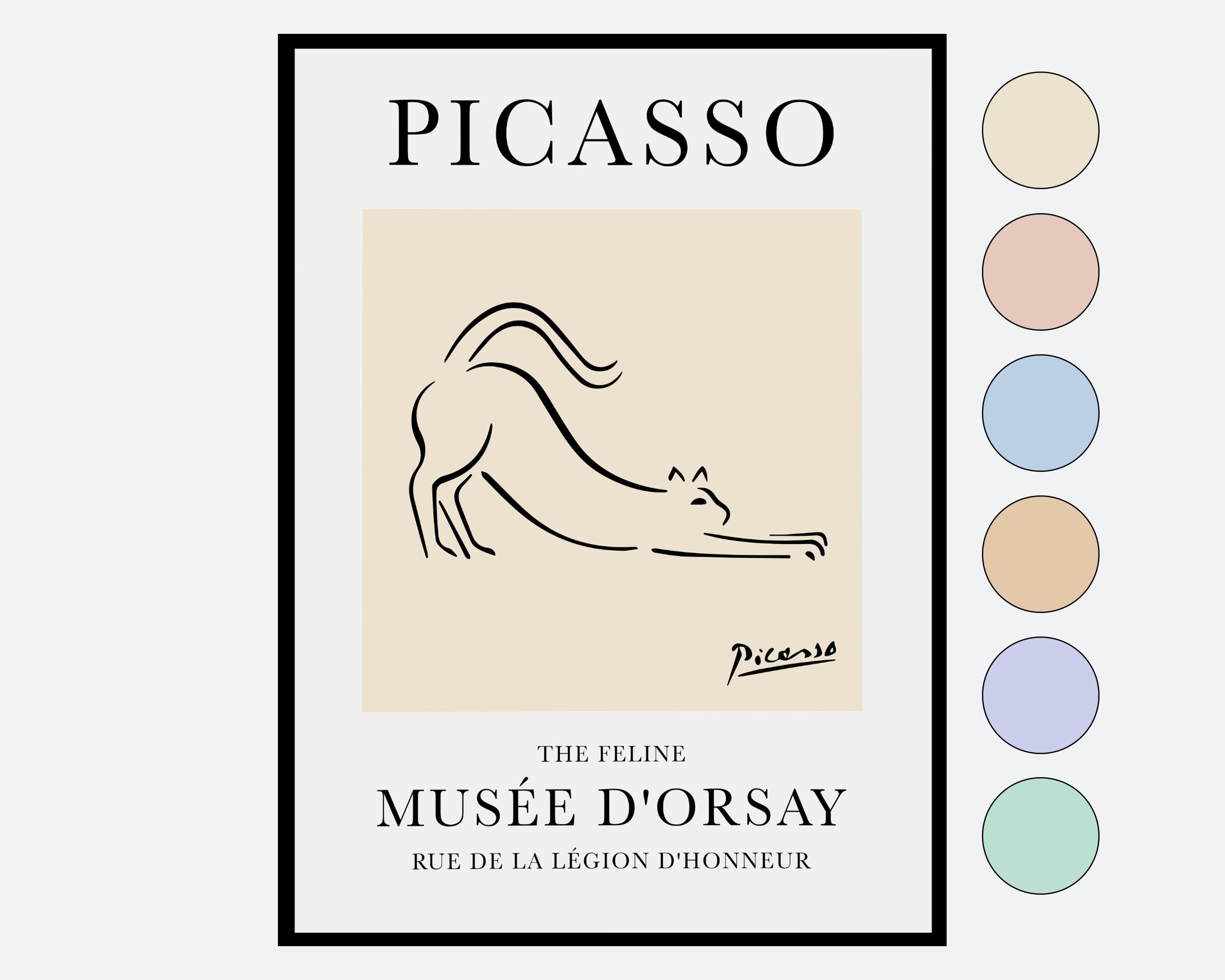 ピカソ 猫のスケッチ作品 パブロ・ピカソ 猫のスケッチ 猫の線画アート プリント | Esquisse D