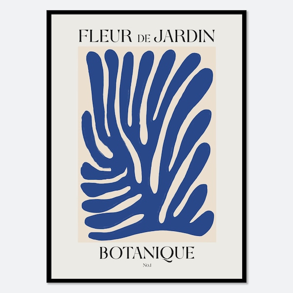 Henri Matisse Cut Outs Vintage Abstract Wall Art Print | Colorful Matisse Fleur De Jardin Papiers Decoupes Poster, Blue Beige Botanical M164