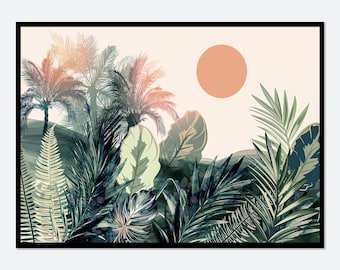 Jungle Palm Trees Art Print | Jungle Art Print, Palm Leaf Plant, Botanical Art, Rainforest Trees Art, Boho Wall Decor, Modern Poster #S38