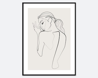One Line Modern Girl Silhouette Line Art Print | Single Line Figure Drawing Art Print, Minimalist Line Art, Woman Line Art, Boho Art #LA30