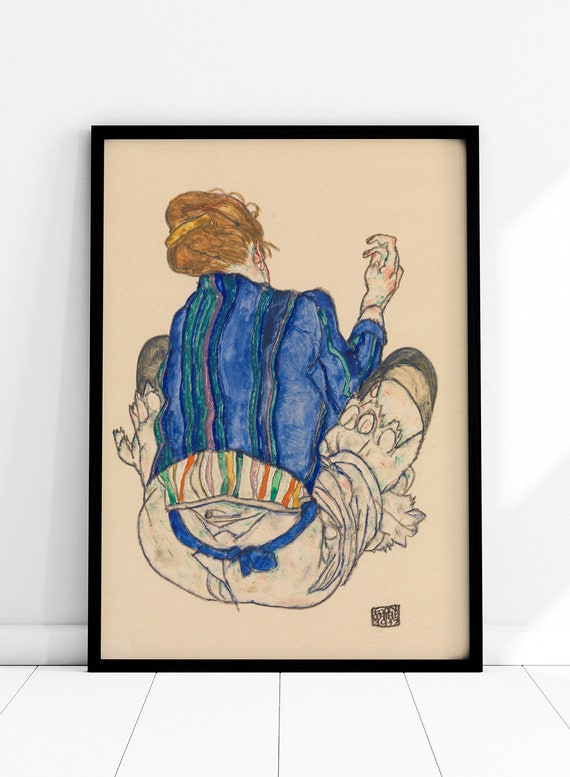 エゴン・シーレ「座る女性」後ろ姿 ヴィンテージ展ポスター アート