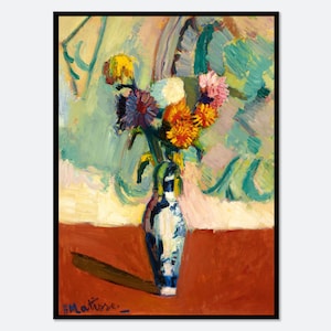 Impresión artística de Henri Matisse: Ramo en jarrón chino, póster de la exposición del museo Matisse, arte mural retro colorido, jarrón de flores n.° M144