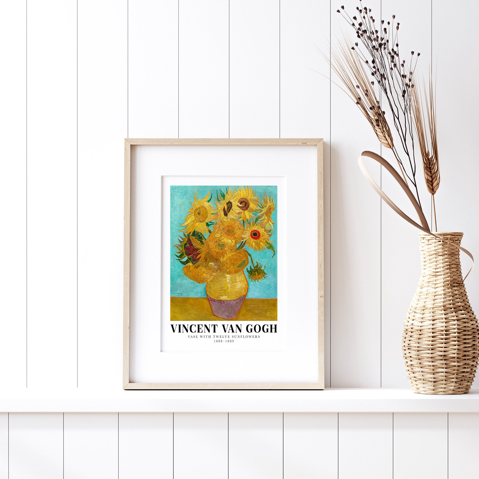 ゴッホの花瓶と12本のひまわり ヴィンテージ展アートプリント | ゴッホ