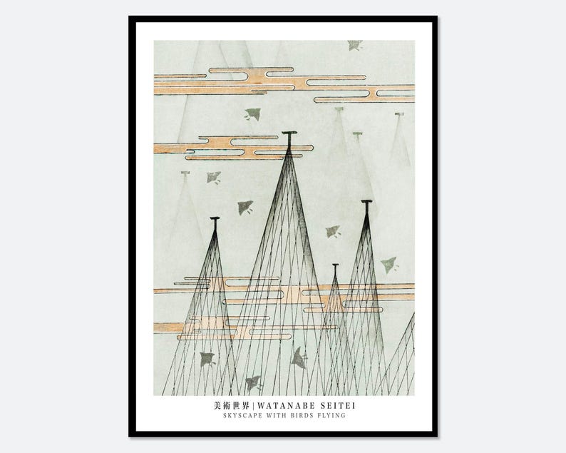 Watanabe Seitei Skyscape with Birds Flying Bijutsu Sekai Vintage Japanese Woodblock Art Print | Japanese Art, Japanese Poster 渡辺省亭美術世界 JP20 image 1