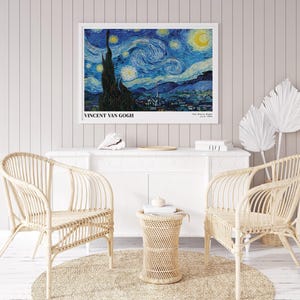 Van Gogh The Starry Night 1889 Vintage Poster Art Print | Colorful Print, Vincent Van Gogh Print, Van Gogh Art, MoMA Exhibition Poster